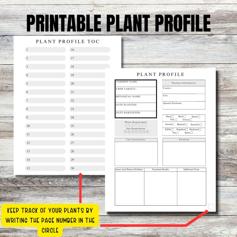 Printable Plant Profile Template / Garden Planner Journal / Etsy