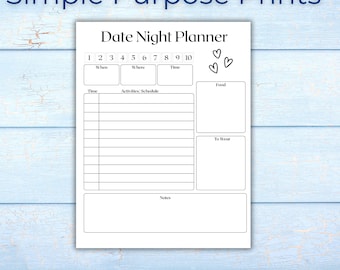 Date Night Planner Printable | Couples Date Night Ideas & Planning Page | Romantic Relationship Planner | Marriage  Couples Journal