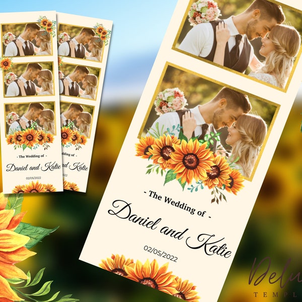 Sunflowers Elegant Romantic Wedding Photobooth Photo Strips Template, floral photobooth, Anniversary Template, Wedding flowers