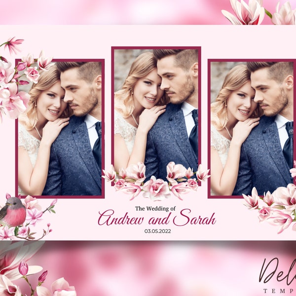 Cherry Blossoms Romantic Elegant Wedding Photobooth Mirror Template, Floral photobooth, Anniversary Template, Wedding Photobooth