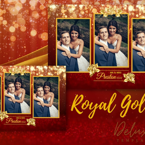 Modèle de photomaton miroir romantique Royal Gold, modèle de photomaton de mariage, modèle de photomaton de fête, modèles de photobooth