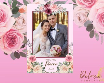 Floral Pink Wedding Template, 4x6 Wedding Photo booth Template, Bridal Shower Template, Photobooth Overlay Template Party photobooth