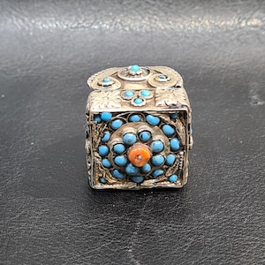 Tribal Afghan Silver Ring with Turquoise and Coral