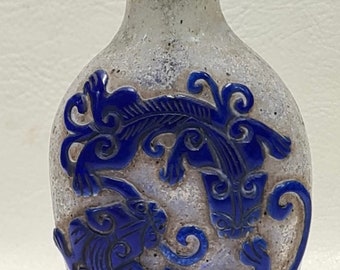 中国　染付　スナッフボトル Vintage Chinese Reverse Painted Snuff Bottle, Rock Crystal