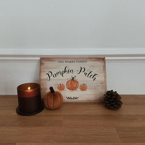 Personalised Wooden hand painted Autumn Fall Pumpkin Patch Sign