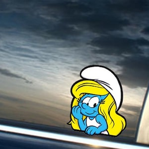 Blue Alien Girl Peeker Vinyl Sticker
