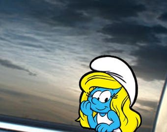 Blue Alien Girl Peeker Vinyl Sticker