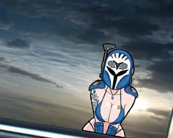 Alien Girl Peeker Vinyl Sticker