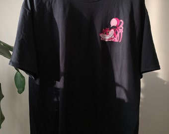 Handmade Unisex Pink Cat Crew Neck Cotton T-Shirt