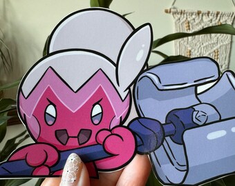 Angry Pink Alien Peeker Vinyl Sticker