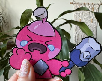 Sad Pink Alien Baby Peeker Vinyl Sticker