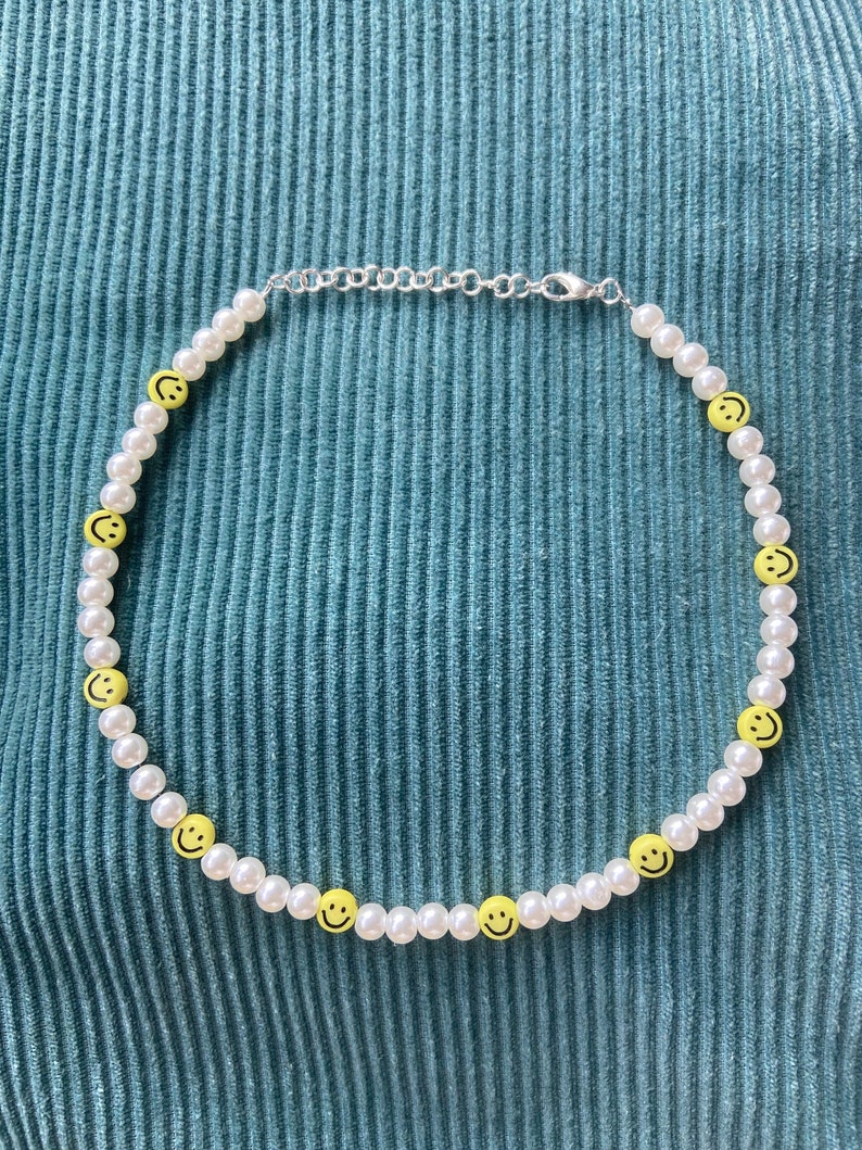 Smiley Face Beaded Pearl y2k Necklace 15 Etsy