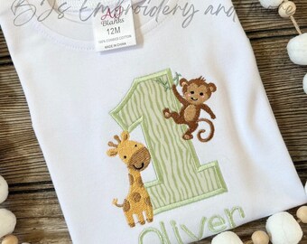 Safari embroidery Birthday shirt, Wild one Birthday shirt, two wild birthday shirt