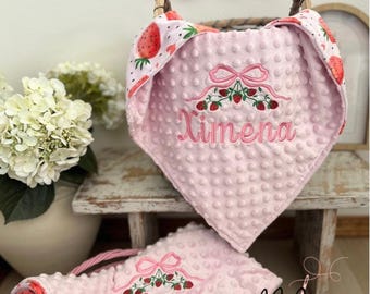 Strawberry baby Blanket, Baby shower gift, personalized baby blanket, Embroider bow strawberry blanket