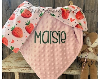 Strawberry baby Blanket, Baby shower gift, personalized baby blanket