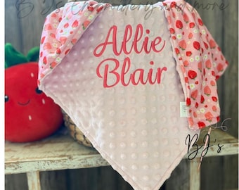 Strawberry baby Blanket, Baby shower gift, personalized baby blanket