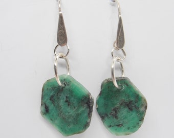 Earrings in 925 Silver and natural Emerald Root - Pendants with Hook - Pietra Dura -