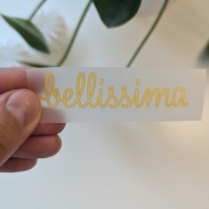 Iron-on Patch Bellissima | Yellow | Small Iron-on Patch Italy Adults | Iron-on Italian Lettering for DIY Shirts & Fashion