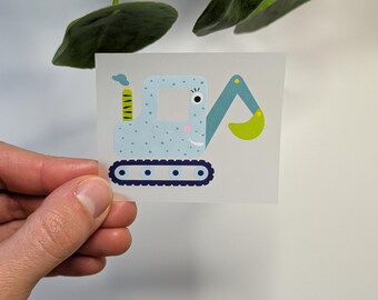 Bagger Bügelbild für Kinder | Baustellenfahrzeug Aufbügler | DIY Shirt Motiv Junge | Iron On Transfer Baustelle