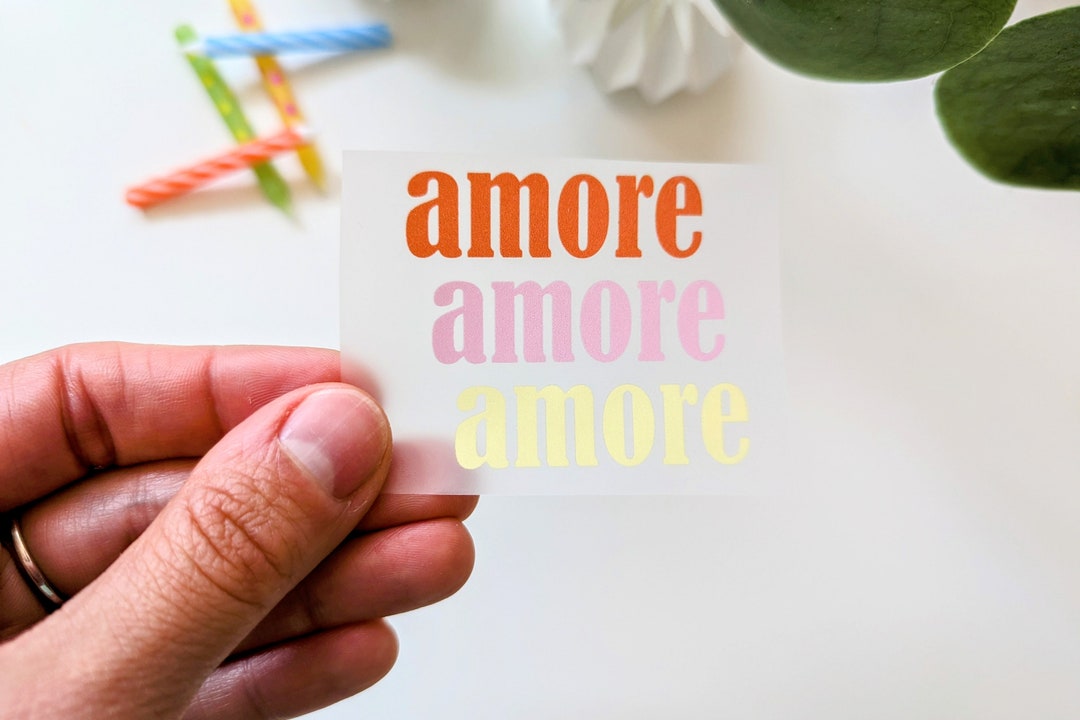 Bügelbild amore amore amore rosa orange gelb Italienischer Spruch