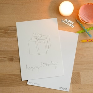 Postkarte Happy Birthday | Minimalistische Geburtstagskarte | Moderne Grußkarte Schwarz Weiß | Illustration Geschenk One Line