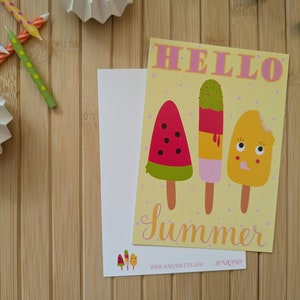 Postkarte hello summer | A6 Postkarte Eis | Postkarte Sommer | Grußkarte Wassereis | Eis am Stiel