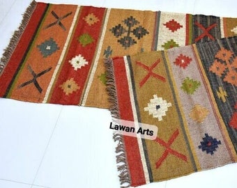 KILIM Rug, Handmade, Multicolor; Jute Rug wool rug Kilim Dhurrie; traditional Indian; Chic Victorian Hipster, Custom Rugs,Customization Ava.