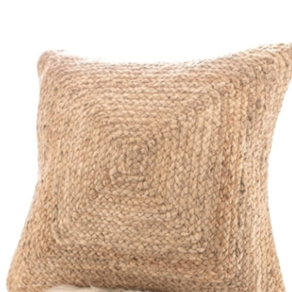Bohemian Jute Pillow Cover, Handwoven Pillow Cover, Natural Seagrass Pillow 20 x 20 Decorative Pillow Cover