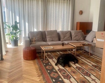 Handmade Navajo Kilim Rug, Aztec Rug, Accent Rug, Outdoor Rug/Indoor Rug, Living/Dinning Room 5X8 Ft. Wool Jute Kilim Rug, Indian DhurrieRug