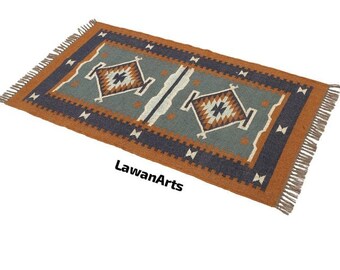 Kilim Rug, Handwoven, Wool Jute Rug Handmade, Kilim Dhurrie Rug, Traditional Indian jute Area rug