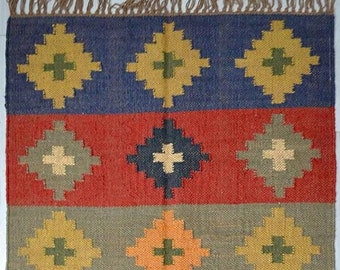 Kilim Runner Rug Jute Handwoven Kilim Dhurrie Rug, Handmade, Dhurry, Indian, Turkish, Oriental, Traditional, Custom, Fabric, Customization