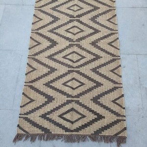 Handwoven Jute Wool Stair Runner: Off White with Beige Stripes