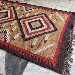 Handwoven Wool Jute Kilim Rug: Bohemian Indian Area Rug