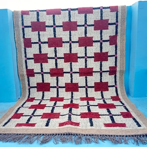 Handwoven Wool Jute Kilim Rug: Vintage Indian Dhurrie, Custom Size