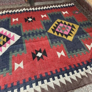 Handmade Wool Jute Kilim Runner Rug: Bohemian Stair Rug