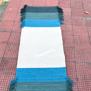 Esterillas de yoga de 2 x 6 pies, esterilla de yoga de algodón orgánico, alfombra de oración, alfombra sólida ecológica antideslizante tejida a mano, esterilla de yoga, alfombra de algodón, alfombra de cocina, corredor