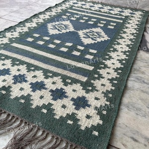 8x10, 9x12 Ft Wool Jute Kilim Rug, Handwoven, Wool and Jute Rug Handmade, Kilim Dhurrie Rug, Traditional Indian/WOOL JUTE RUGS