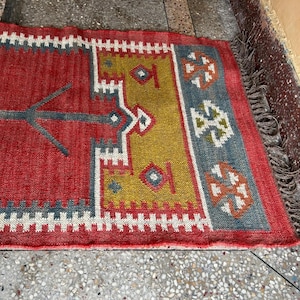 Handwoven Wool Jute Kilim Stair Runner Rug: Bohemian Boho Decor