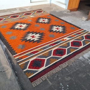 Kilim Rug, Handwoven Rug Wool Jute Rug, Kilim Jute Rug, Flatweave Rug, Bohemian Rug, Indian Dhurrie Rug, Navajo Kilim Rug, Custom Rug