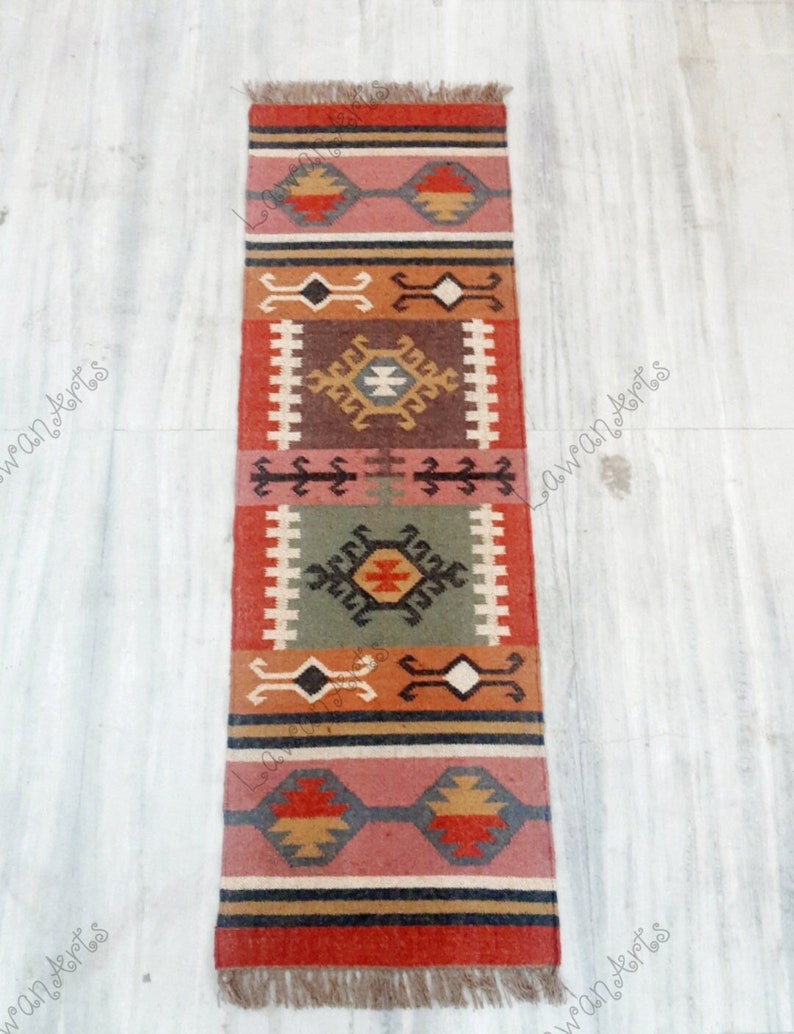 Wool Jute Kilim Runner Rugs Stair Bohemian Floor Hallway Lobby Etsy