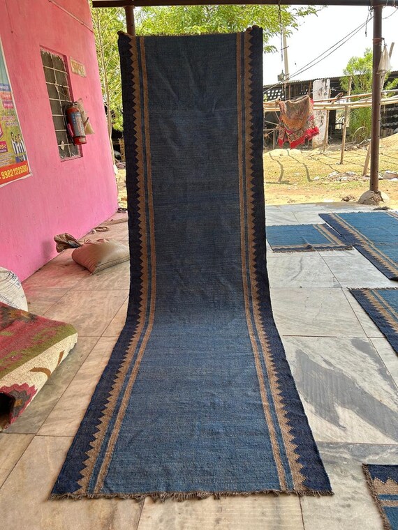 Tapis kilim tissé main en laine et jute : Boho Dhurrie Design