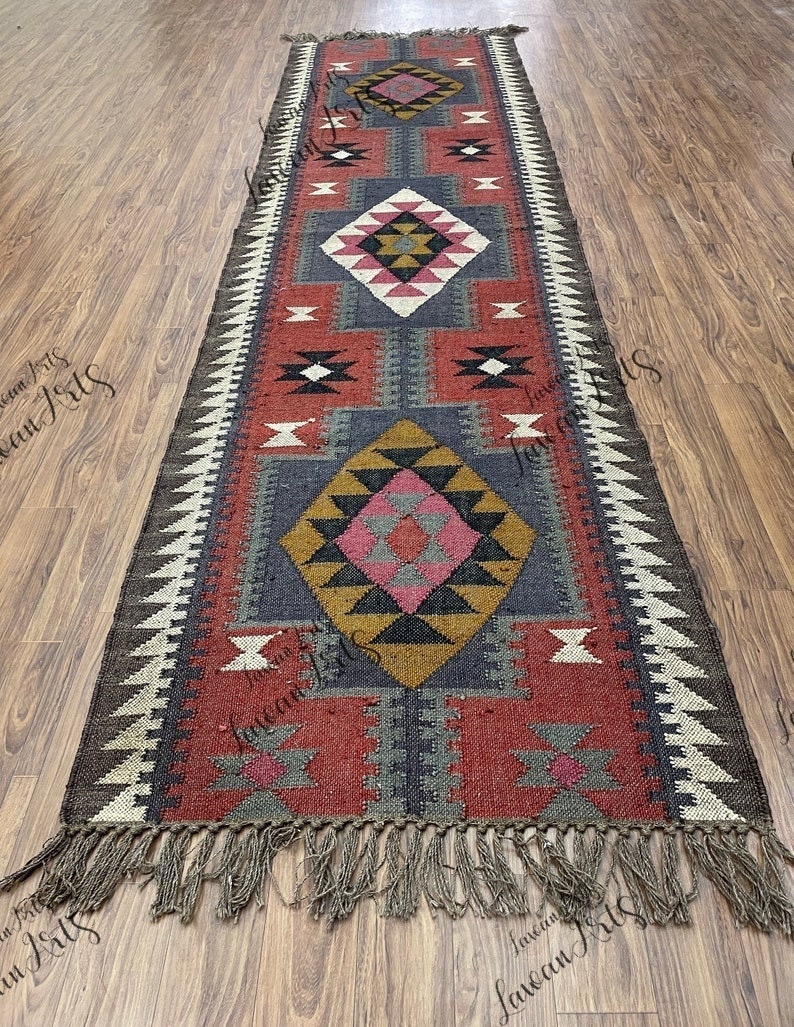 Wool Jute Kilim Runner Rugs Stair Bohemian Floor Hallway Lobby Etsy