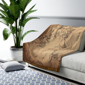 Manta de vellón Sherpa con mapa de Juego de Tronos, dibujo detallado a mano de Winterfell Stark Targaryen Lannister, serie de televisión de HBO, regalo, decoración del hogar, cálida y acogedora