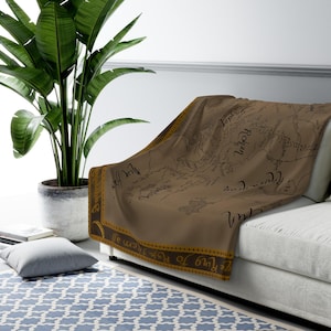 Sherpa Fleece-Decke - Herr der Ringe Karte von Mittelerde, Herr der Ringe, Fleece-Überwurf, Tolkien inspirierte gemütliche Tagesdecke, Fantasy Home Decor, Mittelerde