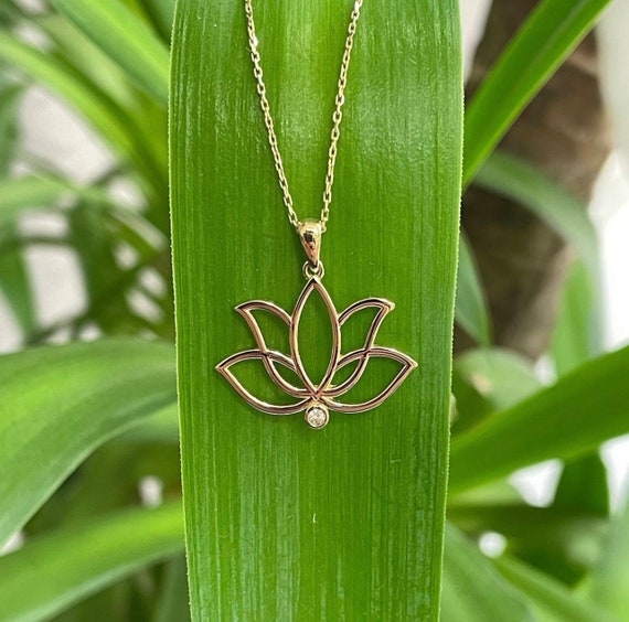 14K Solid Gold Lotus Necklace Mothers 