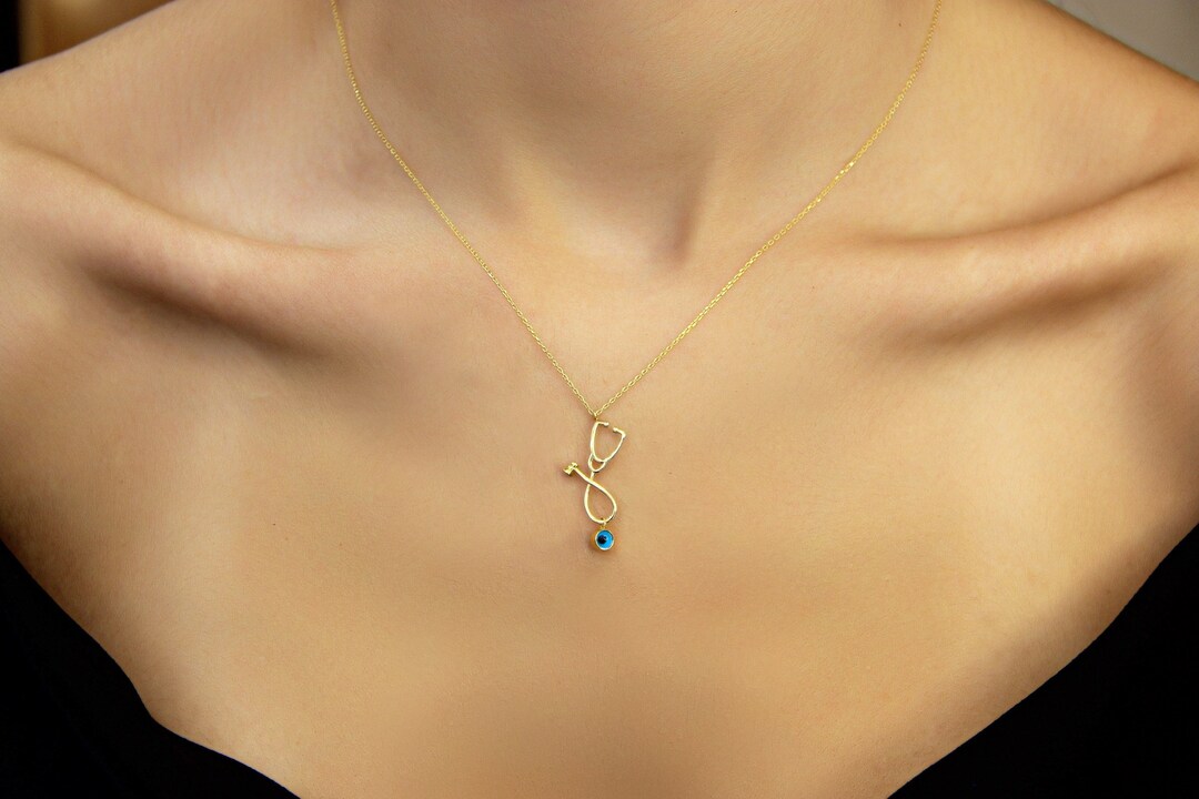 Solid Gold Stethoscope Necklace Doctor Gift Nurse Necklace Etsy