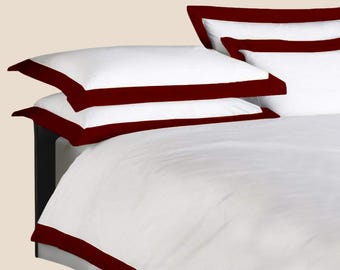 Conjunto de capa de edredom minimalista | Roupa de cama de cetim estilo hotel, com borda colorida
