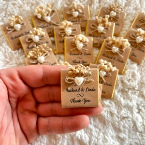 Cioccolato floreale per matrimonio, cioccolato per gli ospiti, cioccolato per fidanzamento, regali di cioccolato, bomboniere, cioccolato con perline etichetta Kraft