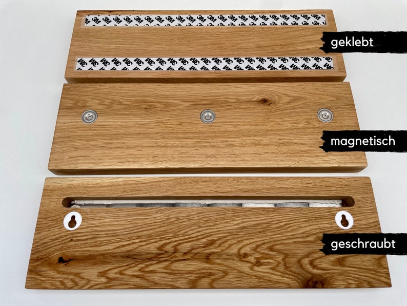 Peut inclure: Trois &eacute;tag&egrave;res en bois avec diff&eacute;rentes options de montage&nbsp;: coll&eacute;es, magn&eacute;tiques et viss&eacute;es. Les &eacute;tag&egrave;res sont en bois naturel de couleur brun clair.