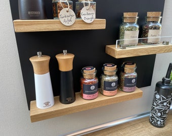 Eichenablage Regalboden – magnetisch | Küchenregal Ablage mit optionaler Acryl Reling, Zubehör für Magnetboard